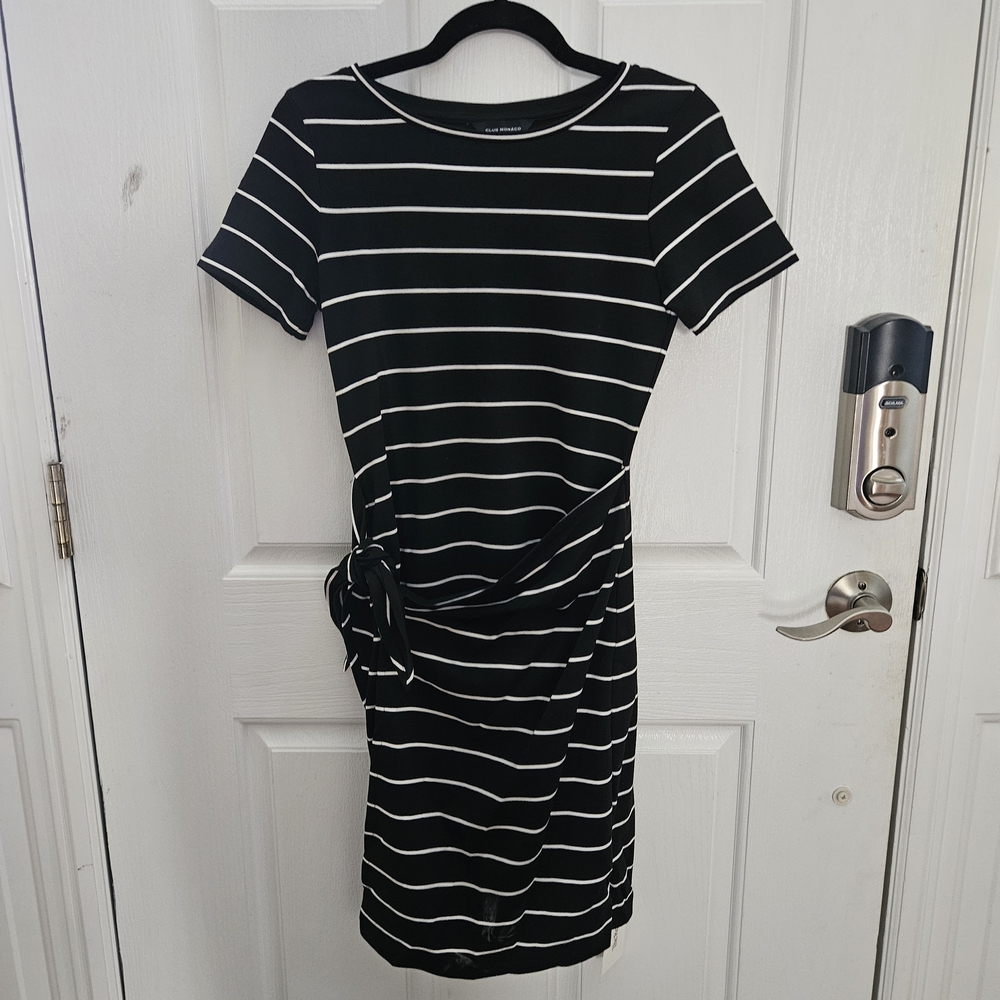 Club Monaco Striped Black and White Midi Dress